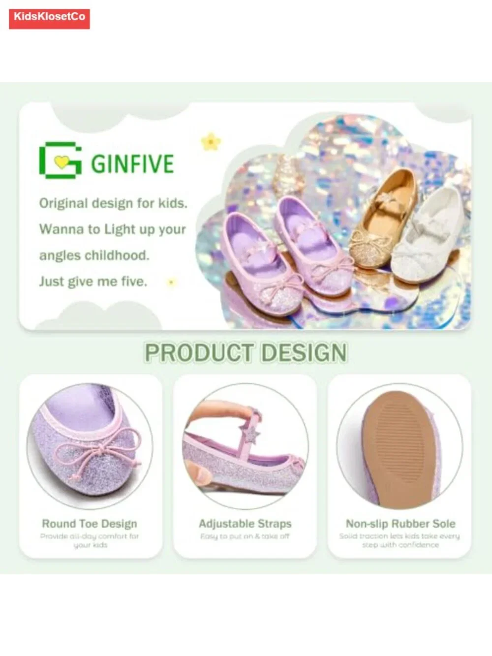Toddler Girls Mary Jane Flats Ballerina Dress Shoes with Glitter Sparkle